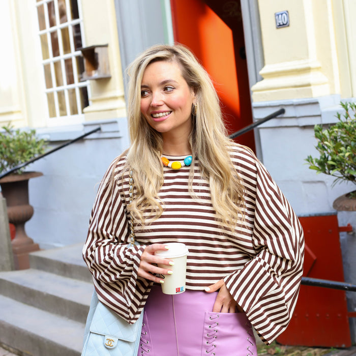 Bella streep shirt bruin beige