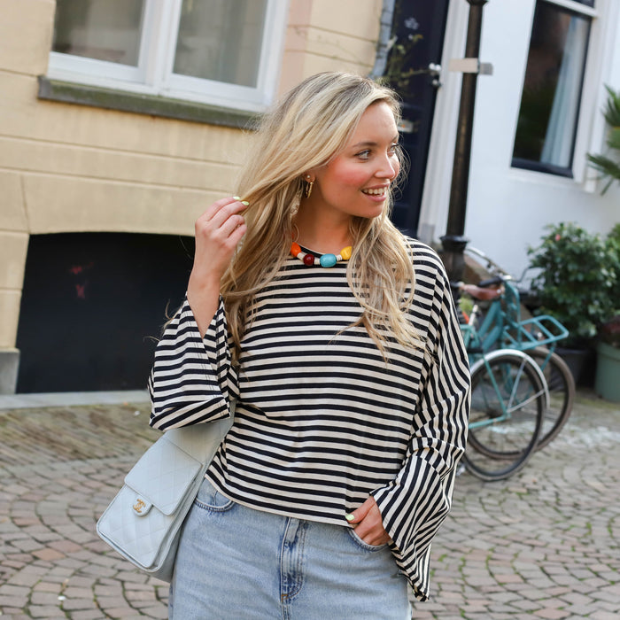 Bella streep shirt zwart beige