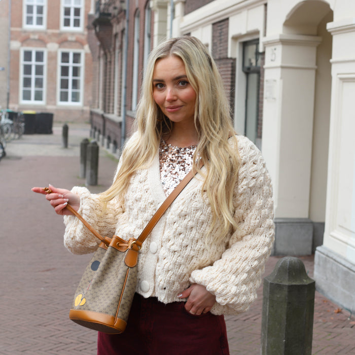 Bolletjes cardigan ecru