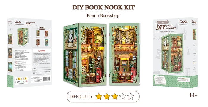 BOOK NOOK KIT - DIY - Librairie Panda - 244pc + Eclairage LED