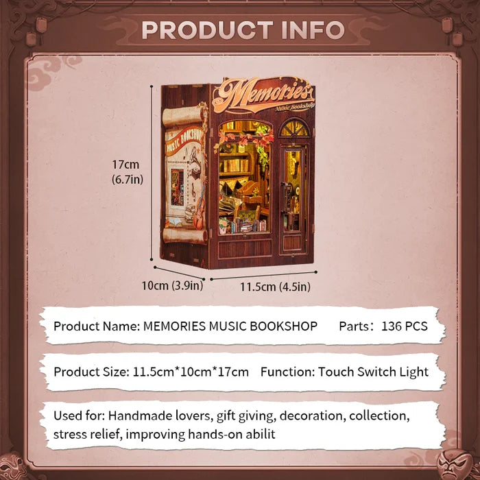 BOOK NOOK KIT - DIY- Libraire Musicale Memories - 136pc +Eclairage LED