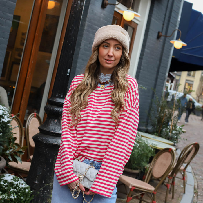Bowie streep top rood creme