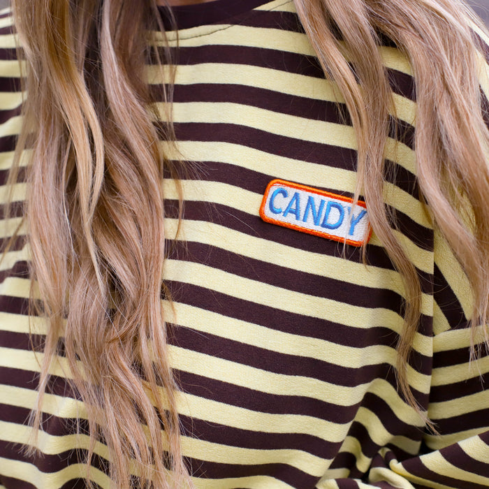 Candy streep top geel bruin