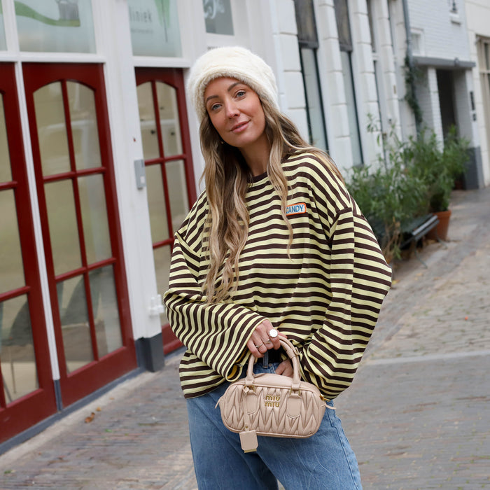 Candy streep top geel bruin
