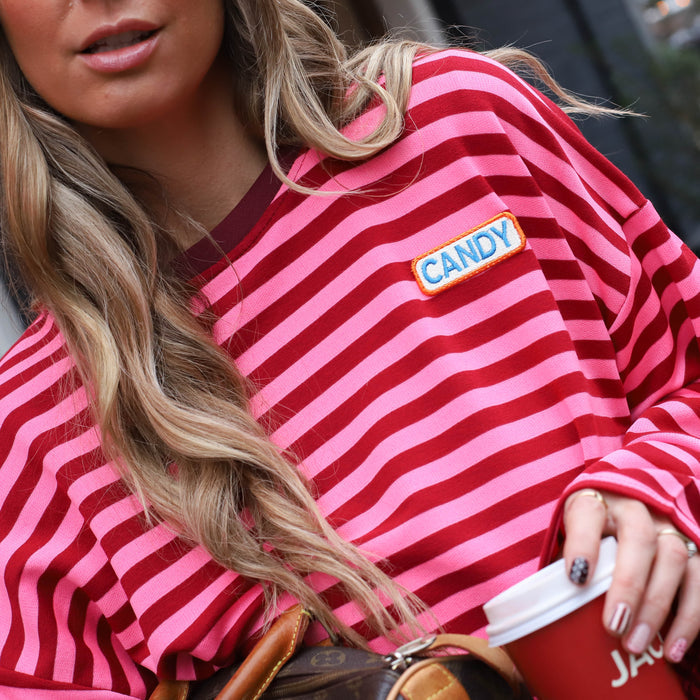 Candy streep top roze burgundy