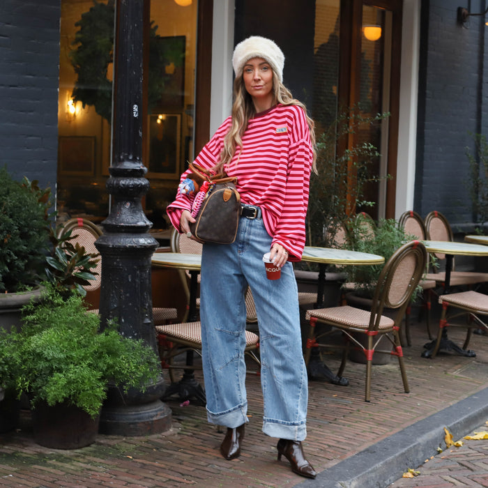Candy streep top roze burgundy