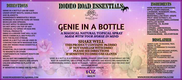 Genie In A Bottle Spray – Deep Relief Herbal Liniment for Performance Horses Rodeo Road Essentials
