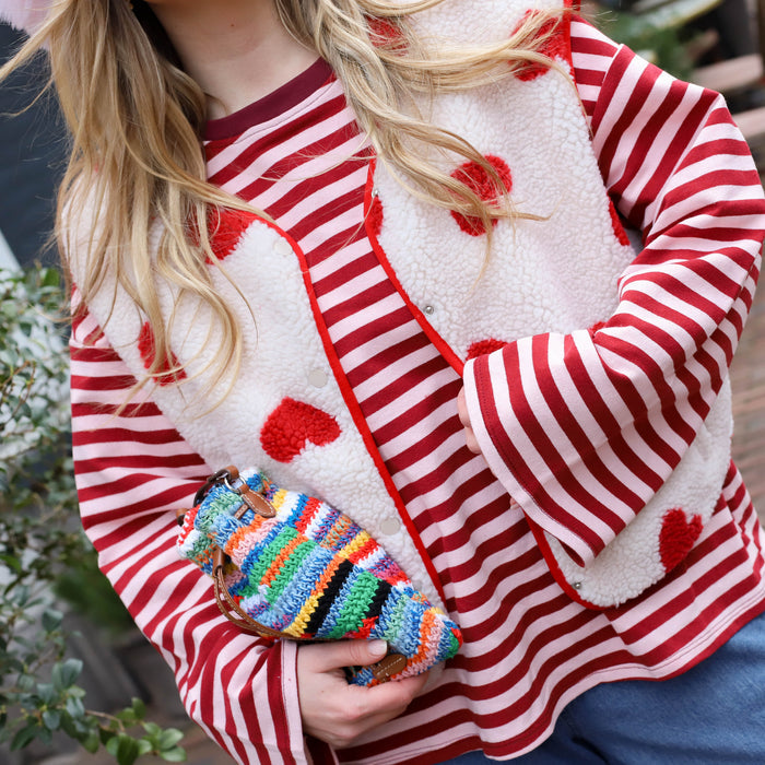 Gilet red heart beige ecru