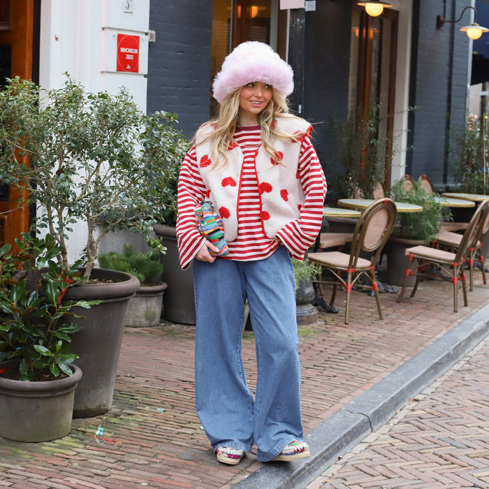 Gilet red heart beige ecru
