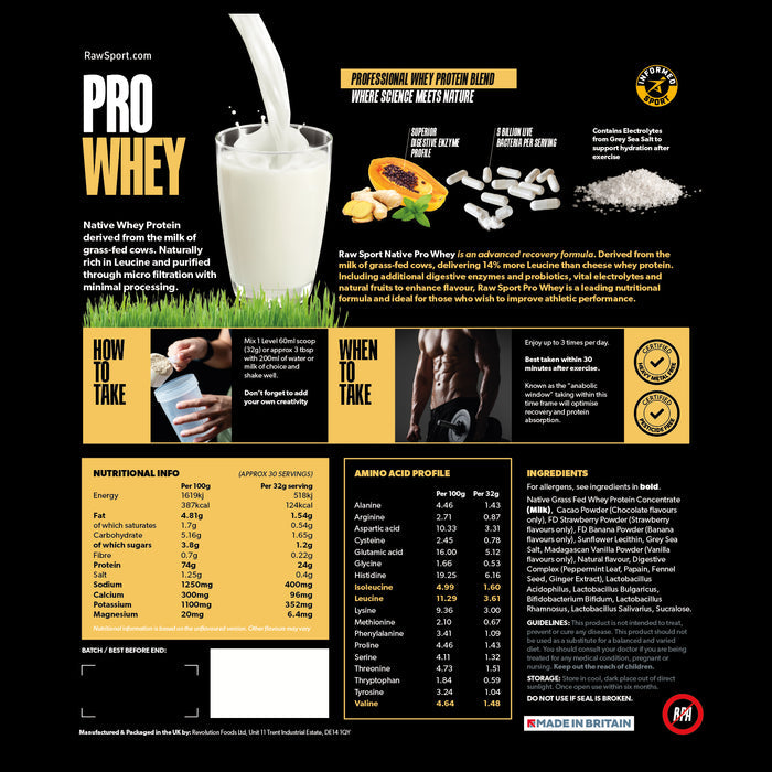 Grass Fed Whey Protein Powder Pro - Raw Sport