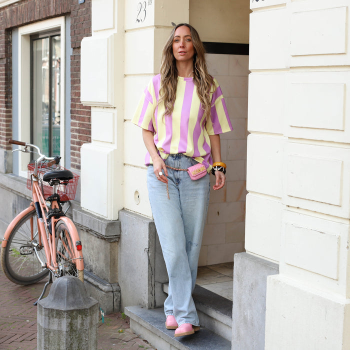 Korte mouwen sweater geel paars