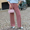 Lou streep broek bordeaux roze