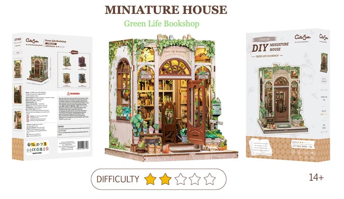 MINIATURE HOUSE - DIY - Librairie Vie Verte - 196pc + Eclairage LED