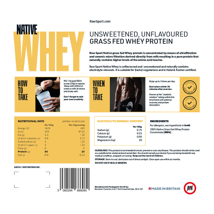 Native Whey - Unflavoured Grass Fed Protein - Raw Sport