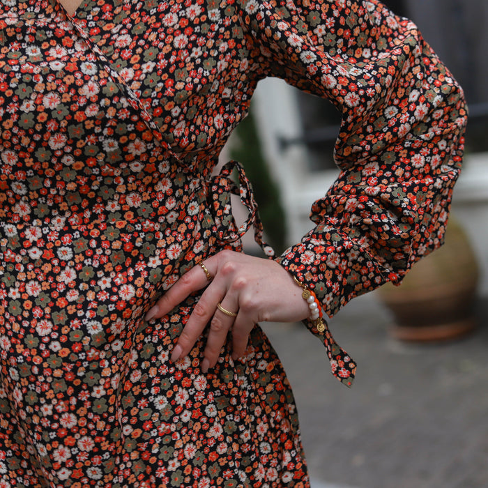 Nya wrap dress black orange