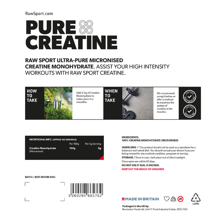 Pure Creatine Monohydrate 250g - Raw Sport