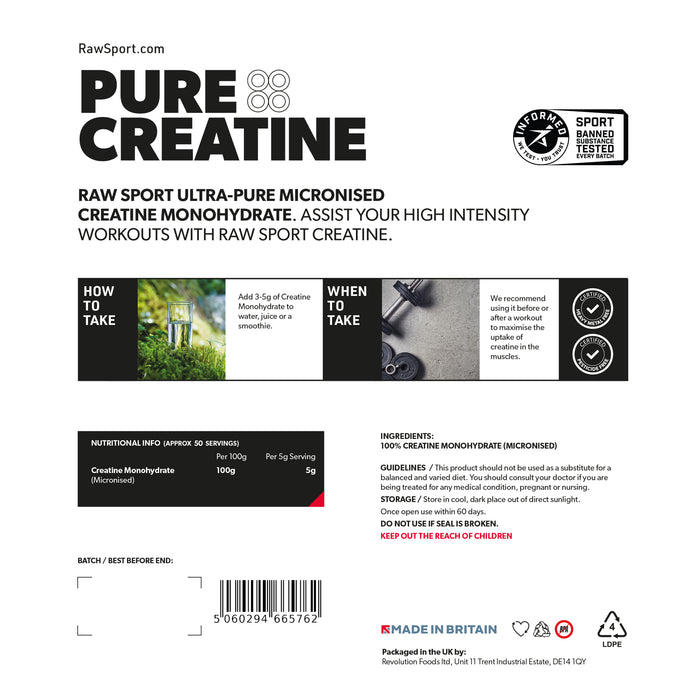 Pure Creatine Monohydrate 250g Informed Sport Approved