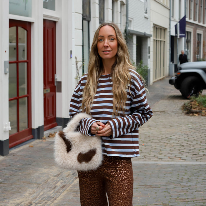 Saar streep top bruin blauw
