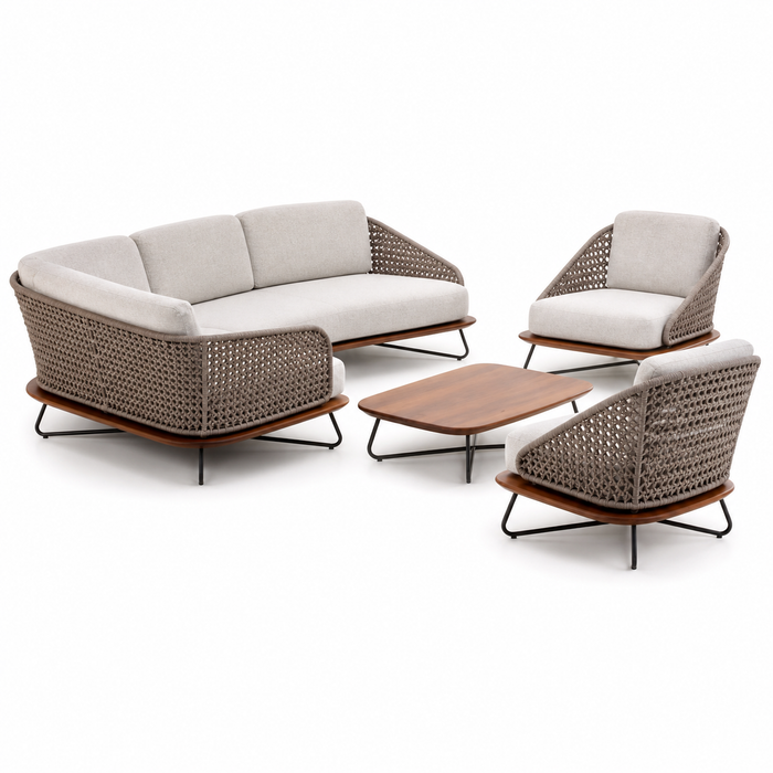 Solid Wood Outdoor Rope Sofa Set