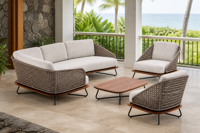 Solid Wood Outdoor Rope Sofa Set